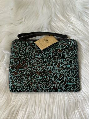 Patricia Nash Turquoise Tooled Leather Wristlet Clutch